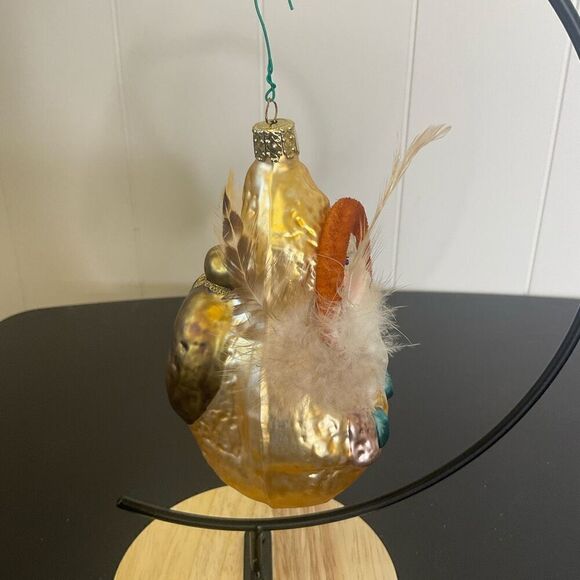 Vintage Old World Christmas Ornament Glass Santa with Feather Gold Red 5.5" - Picture 8 of 11